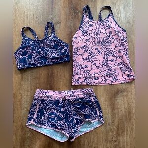 Athleta Kids Swim Floral Tankini Set - Pink and Navy